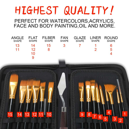 15x Artists Painting Brushes Set Fine Hobbies Crafts Professional Oil
