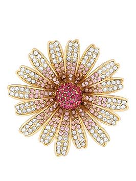 Jon Richard Gold Plated Pave Crystal And Pink Flower Brooch - Gift Boxed
