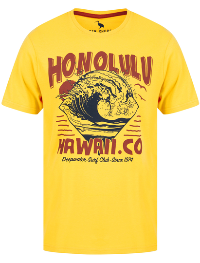 T-Shirts Honolulu Motif Cotton Jersey T-Shirt in Banana - South Shore / M - Tokyo Laundry