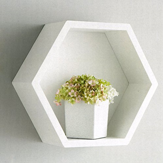 Hexagon Floating Box Shelf Bookcases, Shelving & Storage-White G-0307