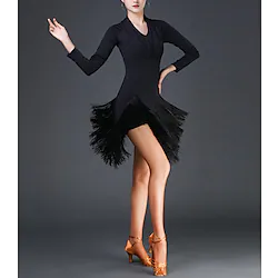 Latin Dance Dress Tassel Pure Color Women's Performance Training Long Sleeve High Terylene Lightinthebox
