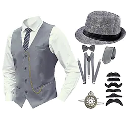 The Great Gatsby Vintage Roaring 20s 1920s Vest Panama Hat Accesories Set Men's Costume Vintage Cosplay Carnival Engagement Party Cocktail Party Sleeveless Vest Halloween / Bow / More Accessories Lightinthebox