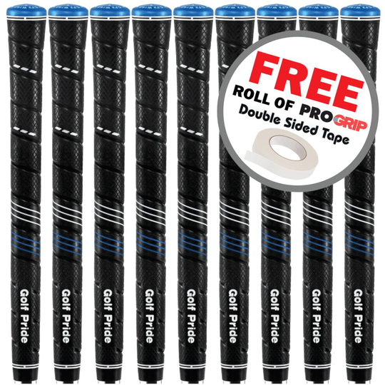 GOLF PRIDE CP2 WRAP BLACK / BLUE MIDSIZE GOLF GRIPS X 9 +FREE GRIP TAPE