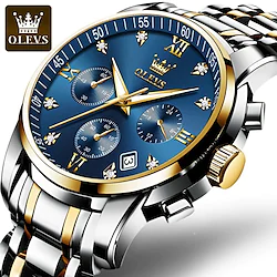 OLEVS Luxury Watch for Men Chronograph Luminous Quartz Watch Large Dial Day Date Metal Stainless Steel Waterproof Wrist Watch Fashion Stylish Business Classic Christmas Gift Lightinthebox