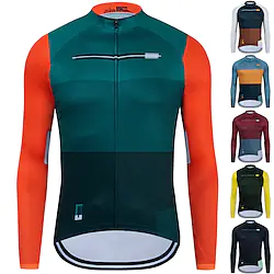21Grams Men's Cycling Jersey Long Sleeve Bike Jersey Top with 3 Rear Pockets Mountain Bike MTB Road Bike Cycling Breathable Quick Dry Moisture Wicking Reflective Strips Black Green Yellow Color Block Lightinthebox