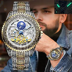 FORSINING Mechanical Watch for Men Analog Automatic self-winding Classic Fashion Stylish Waterproof Hollow Engraving Moon Phase Alloy Alloy Classic Theme Fashion Lightinthebox