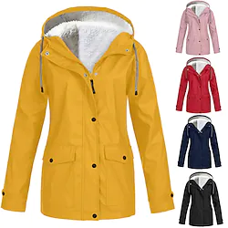 Women's Rain Jacket Hooded Raincoat Parka Winter Fleece Jacket Outdoor Waterproof Windproof Windbreaker Lightweight Warm Casual Sports Trench Coat Hoodies Outerwear Top Sweatshirt Overcoat Lightinthebox
