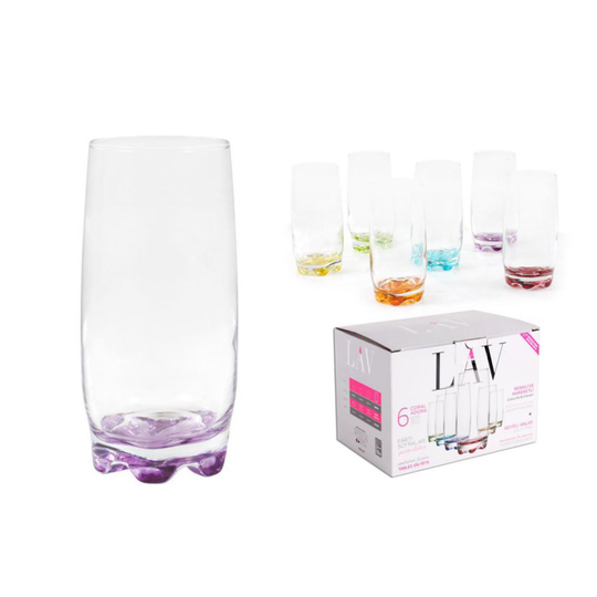 Set Of 6 Pcs Coloured Base Glasses Drinking Highball Style Glassware Juice Boxed