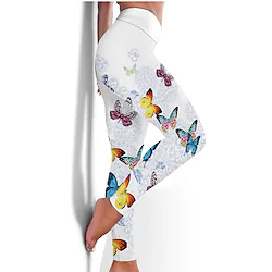 Women's Yoga Pants Tummy Control Butt Lift Quick Dry High Waist Yoga Fitness Gym Workout Leggings Bottoms Butterfly Rainbow Winter Sports Activewear High Elasticity Skinny / Athletic / Athleisure Lightinthebox