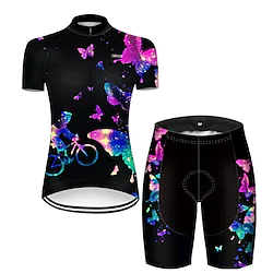 21Grams Women's Cycling Jersey with Shorts Short Sleeve Mountain Bike MTB Road Bike Cycling Green Yellow Blue Butterfly Gradient 3D Bike Clothing Suit 3D Pad Breathable Ultraviolet Resistant Quick Lightinthebox