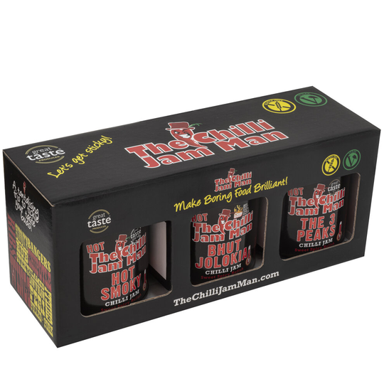 The Chilli Jam Man Hot Box Set Of 3 Sweet Spicy Chilli Pepper Relish
