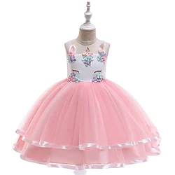 Fairytale Princess Unicorn Flower Girl Dress Tulle Dresses Tutus Girls' Movie Cosplay Cosplay Halloween Rosy Pink Blue Purple Dress Halloween Carnival Masquerade Polyester Lightinthebox