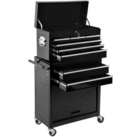 tectake Tool chest with 8 drawers - tool box, tool box on wheels, tool cabinet - black