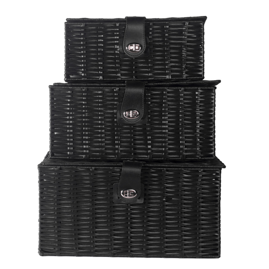 Resin Woven Storage Baskets Set of 3 Lid & Lock Organisation Boxes & Bins M&W