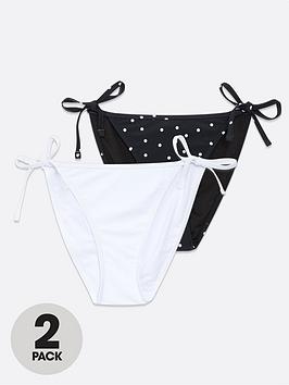 New Look 2 Pack White And Black Spot Tie Side Bikini Bottoms
