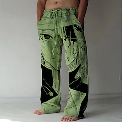 Inspired by Demon Slayer: Kimetsu no Yaiba Tengen Uzui Linen Pants Straight Trousers Baggy Pants Anime Elastic Drawstring Design Front Pocket Pants For Men's Adults' 3D Print Cotton Blend Daily Yoga Lightinthebox