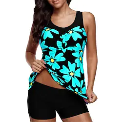 Women's Swimwear Tankini 2 Piece Normal Swimsuit Open Back Printing Floral Blue Red Vest Scoop Neck Bathing Suits New Vacation Fashion / Modern / Padded Bras Lightinthebox