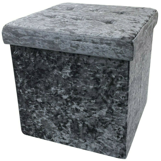 Ottoman Pouffe Storage Box - Dark Grey Crushed Velvet Box & Seat up to 120kg