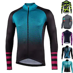 21Grams Men's Cycling Jersey Long Sleeve Bike Jersey Top with 3 Rear Pockets Mountain Bike MTB Road Bike Cycling Breathable Quick Dry Moisture Wicking Reflective Strips Black Green Dark Green Polka Lightinthebox