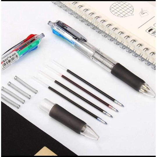 2 x Multicolour Retractable Ballpoint Pens with Grip, 4 Colours BLACK, GREEN, RED, BLUE. 4 in 1 Multi-Colour Ball Point Biro Pens, 0.7mm writing line