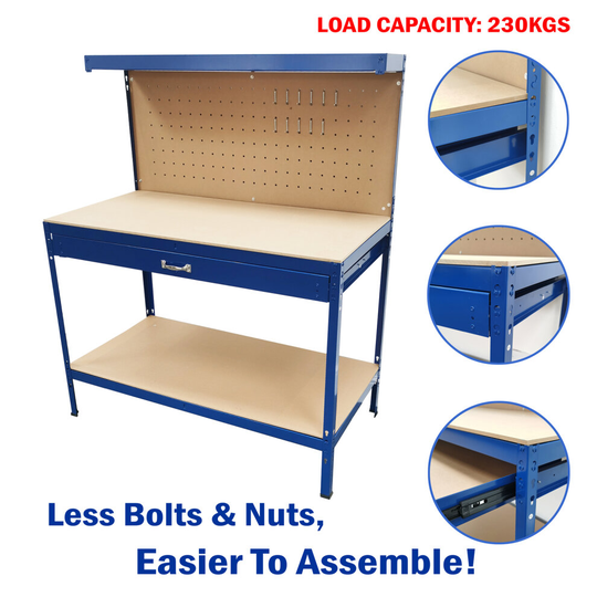 (Blue) M2S Steel Garage Tool Box Pegboard Work Bench Storage Shelf Work Station Home DIY