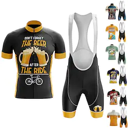 21Grams Men's Cycling Jersey with Bib Shorts Short Sleeve Mountain Bike MTB Road Bike Cycling Black Green Royal Blue Oktoberfest Beer Bike Clothing Suit 3D Pad Breathable Quick Dry Moisture Wicking Lightinthebox