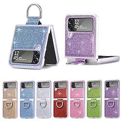 Phone Case For Samsung Galaxy Flip Z Flip 4 Flip Case with Ring Shockproof Solid Colored Glitter Shine PC Lightinthebox