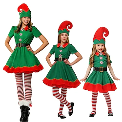 Elf Santa Suits Women's Girls' Cosplay Costume Christmas Christmas Christmas Eve Kid's Adults' Party Christmas Polyester Dress Belt Socks Hat Lightinthebox