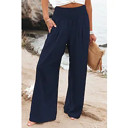 Women's Wide Leg Pants Trousers Trousers Spandex Linen / Cotton Blend Apple Green Green Purple High Waist Fashion Casual Athletic Casual Athleisure Wide Leg Baggy Micro-elastic Full Length Breathable Lightinthebox