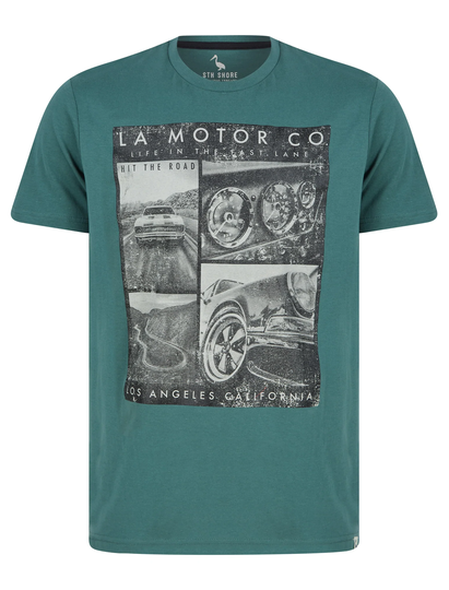 T-Shirts La Motor Co Motif Cotton Jersey T-Shirt in Mallard Green - South Shore / S - Tokyo Laundry