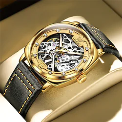 OLEVS Mechanical Watch for Men Analog Automatic self-winding Luminous Hole Stylish Waterproof Hollow Engraving Noctilucent Alloy Genuine Leather Creative Lightinthebox