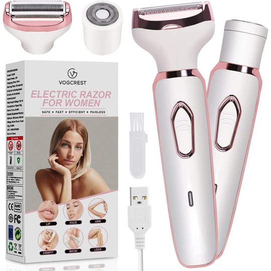 Electric Razor for Women, Hair Trimmer and Bikini Trimmer, Painless 2 in 1 Shaver