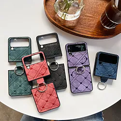 Phone Case For Samsung Galaxy Flip Z Flip 4 Z Flip 3 Flip Case with Ring Solid Colored PC PU Leather Lightinthebox
