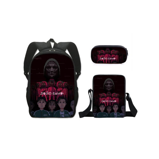 (13) 3 PCS Squid Game School Bag Lunch Bag Pencil Box Set Backpack