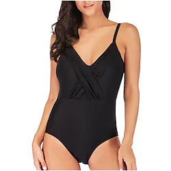 Women's Swimwear One Piece Monokini Plus Size Swimsuit Tummy Control Open Back Basic for Big Busts Solid Color Black Navy Blue Strap Bathing Suits New Vacation Fashion / Modern / Padded Bras Lightinthebox