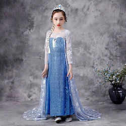 Princess Elsa Cosplay Costume Flower Girl Dress Vacation Dress Girls' Movie Cosplay Cute Light Blue Dress Children's Day New Year Masquerade Organza Lightinthebox