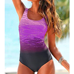 Women's Swimwear One Piece Swimsuit Backless Modest Swimwear Tummy Control Color Block High Waist Color Block Tie Dye Black Blue Purple Pink Halter Neck Bathing Suits Vintage Style Casual / Sporty Lightinthebox