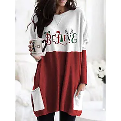 Christmas Christmas Trees Reindeer T-shirt Sweatshirt Adults' Women's Oversized Dailywear Christmas Christmas Carnival Masquerade Festival / Holiday Polyester Red Peach / Green / Dark Green Women's Lightinthebox