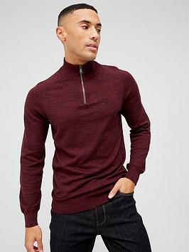 Very Man Tri Marl 1/4 Zip Jumper - Dark Red, Burgundy, Size 3Xl, Men
