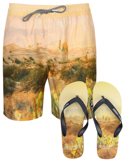 Swim Shorts Desert Swim Shorts with Free Matching Flip Flops in Orange - Tokyo Laundry / L - Tokyo Laundry
