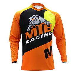 21Grams Men's Cycling Jersey Downhill Jersey Dirt Bike Jersey Long Sleeve Mountain Bike MTB Road Bike Cycling Black / Orange Animal Novelty Cow Bike Jersey UV Resistant Breathable Quick Dry Back Lightinthebox