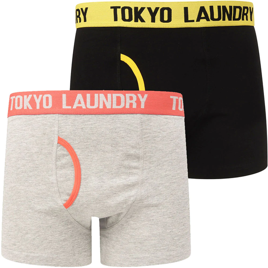 Mens Underwear Nevern 2 (2 Pack) Boxer Shorts Set in Maize Yellow / Hot Coral - Tokyo Laundry / S - Tokyo Laundry