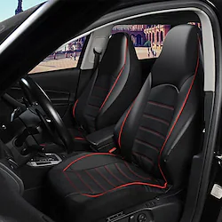 StarFire High-end PU Leather Front Car Seat Cover Fashion Style High Back Bucket Car Seat Cover Car Interior Car Seat Cover Pure Black Leather Smooth High Quality Car Seat Cover 1 Pack Lightinthebox