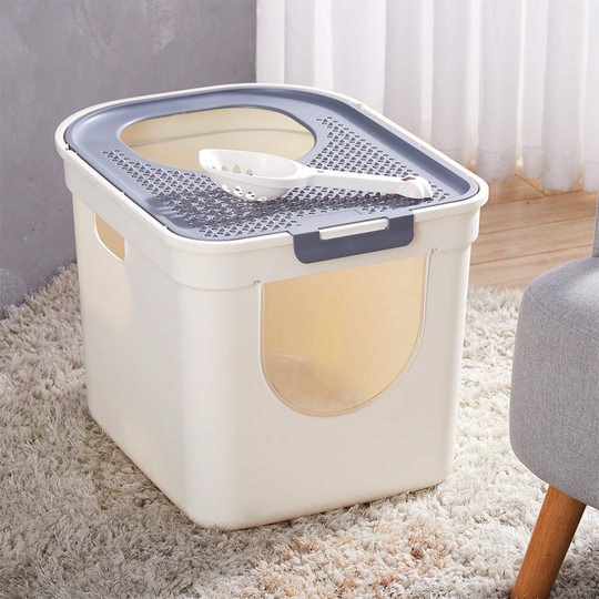 Large Hop In Cats Litter Box Leak Proof Pet Toilet Box Top Entry Removable Cover