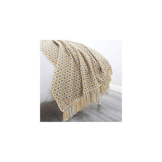 Blanket Simple wind yellow Checked Warm Bed Sofa Throw Blanket with Fringe Tasselled For bedroom home (Color : Yellow, Size : 127X170CM)