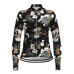 21Grams Women's Cycling Jersey Long Sleeve Bike Top with 3 Rear Pockets Mountain Bike MTB Road Bike Cycling Breathable Quick Dry Moisture Wicking Reflective Strips Black Floral Botanical Polyester Lightinthebox