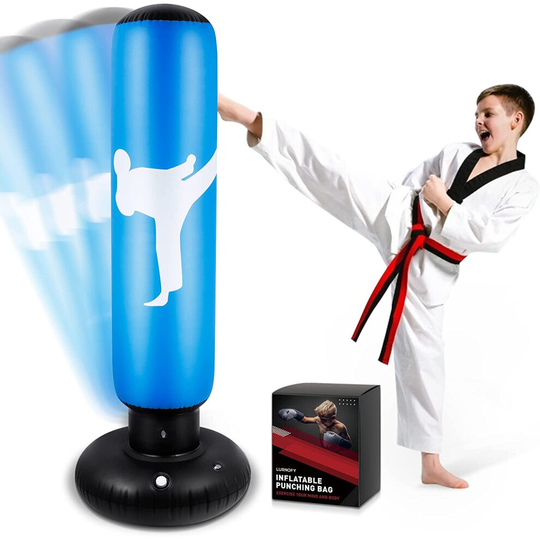 (Blue) LURNOFY Inflatable Punch Bag for Kids, 160cm Freestanding Punching Boxing Bag, Immediate Bounce Back Boxing Equipment for Practicing Karate,
