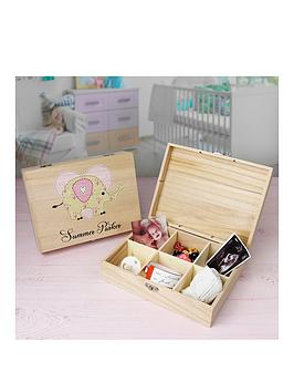 Baby Keepsake Wooden Box - Elephant (Pink/Yellow)