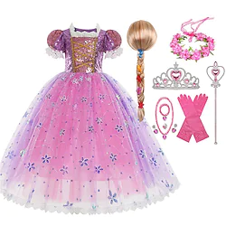 Rapunzel Fairytale Princess Sofia Flower Girl Dress Theme Party Costume Tulle Dresses Girls' Movie Cosplay Cosplay Halloween Purple Purple (With Accessories) Dress Halloween Carnival Masquerade Lightinthebox