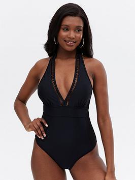 New Look Black Plunge Illusion Life & Shape Swimsuit